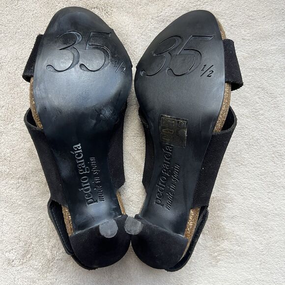 Pedro Garcia Maggie Black Suede Cork Heel Sandal Women EU 35.5 US 5.5 Slingback - Picture 14 of 16
